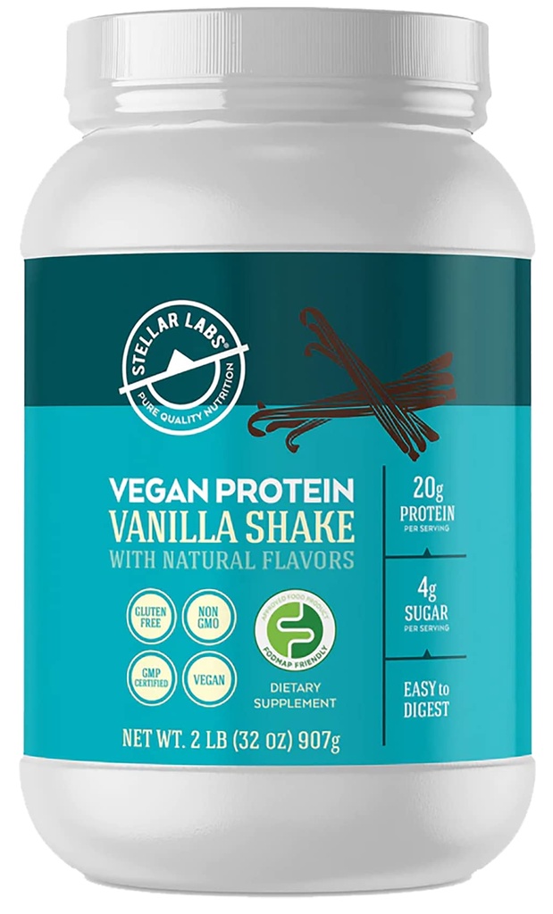 Stellar Labs Vegan Protein Powder z BCAA i przeciwutleniacze 124; Certified Low FODMAP, Non GMO, Gluten Free, Soy Free, Low Carb, z Stevia Wolna 124; Lean Plant Protein Based Powder Shakes