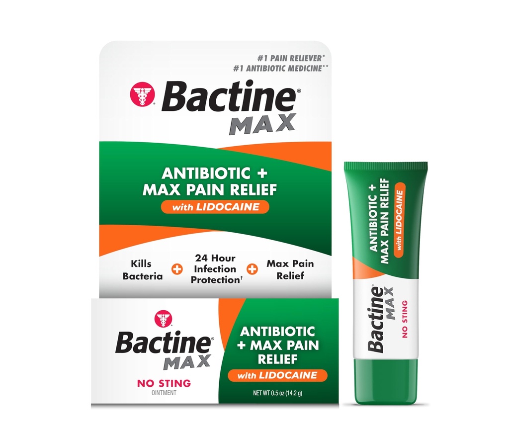 Baktynowy MAX Antybiotyczny + Pain Relieving Ointment - Antibiotic Ointment with Lidocaine - Pain + Itch Relief for Minor Cuts & Scrapes & Burns - Lidocaine Numbing Cream - 0.5oz