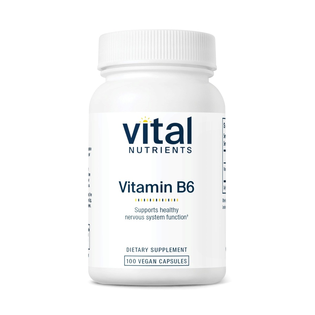 Vital Nutrigents Witamina B6 XI124; Wegański Metylowany B6 Witaminy dla układu nerwowego, Mięśnie, Zdrowie Kości * XI124; Witamina B6 o dużej mocy dla zaburzenia menstruacyjnego * XI124; Gluten, Dairy, Soy Free XI124; 100 Kapsułki