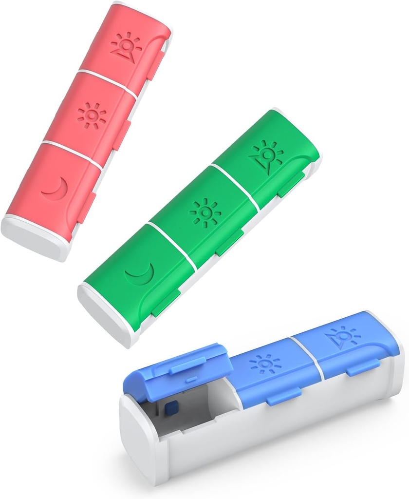 Pill Organizer 3 Times a Day, (3 Pack) Small Pill Box, Daily Pill Organizer, Moisture Proof Travel Pill Case for Pocket Purse, Portable Medicine Box to Hold Vitamins, Fish Oils, Supplements