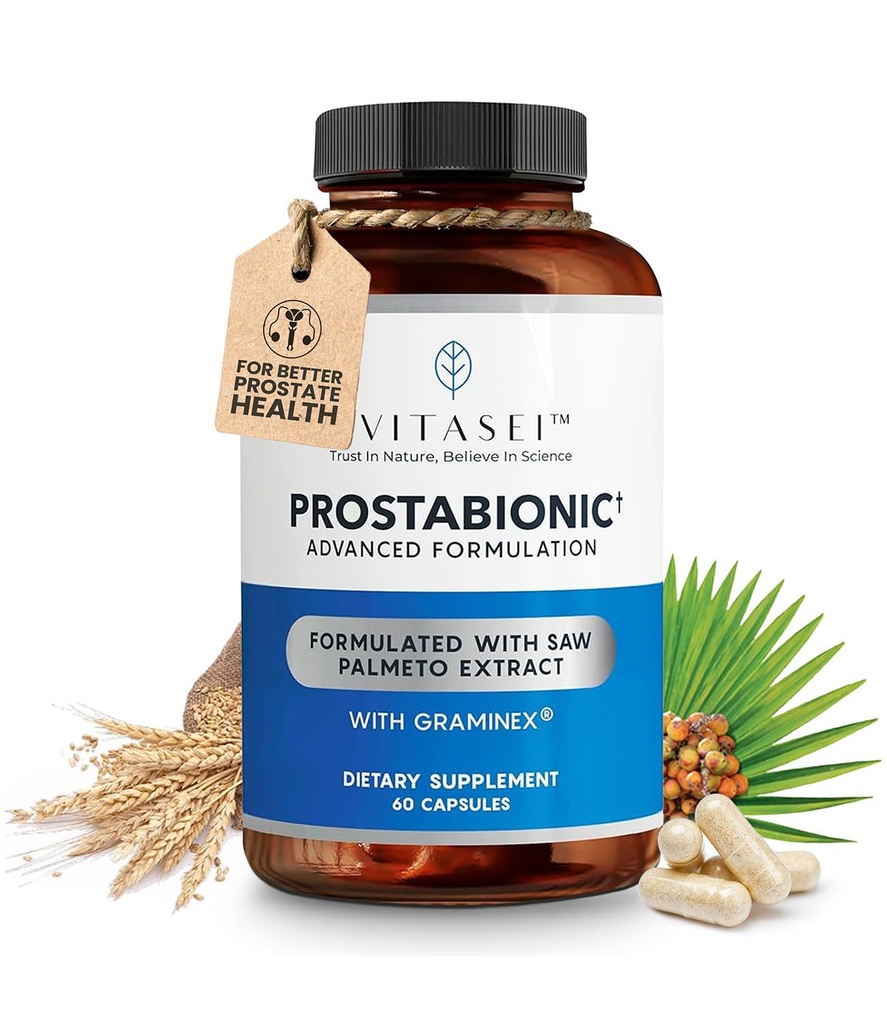 VITASEI Prostabionic Prostate Dietetyczne suplementy dla mężczyzn W / Saw Palmetto, Bio- quercetin & Pygeum Africanum, Redukcja Wycieczek łazienkowych - 60 Kapsułki