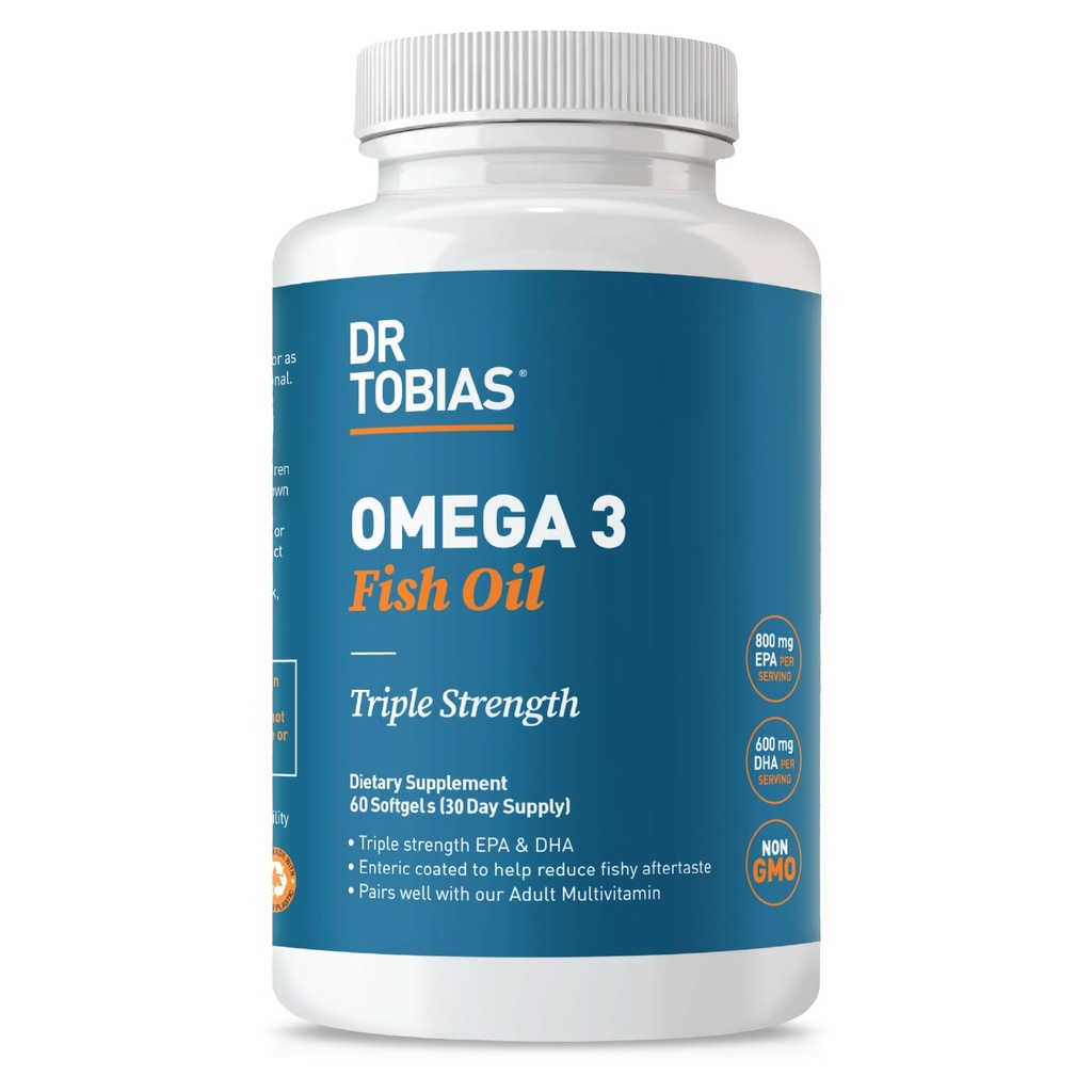 Dr. Tobias Omega 3 Fish Oil, 2000mg Triple Strength with 800mg EPA 600mg DHA Per Serving, Fish Omega 3 Supplements for Heart, Mózg & Immune Support, 60 Softgels, 30 Servings