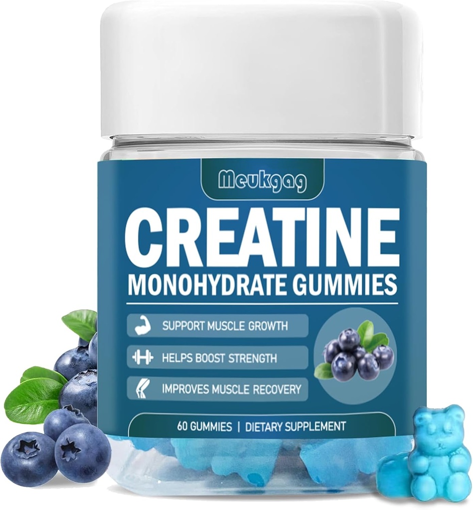 Jednowodzian kreatora dla mężczyzn i kobiet, Jednowodzian do żucia dla mięśni, Budujący mięśnie, Energy Boost, Gummies przed treningiem (60 Count) - Blueberry Flavor