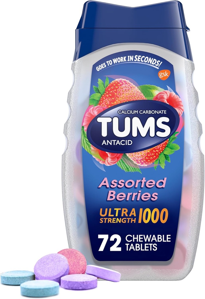 TUMS Ultra Siła żucia Antacid Tablets for Heartburn Relief and Acid Infersition Relief, Różne Jagody - 72 Count