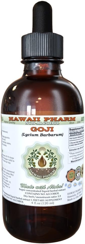 Goji Bezalkoholowy ekstrakt płynny, Organiczny Goji (Lycium Barbarum) Suszony Berry Glycerite Hawaii Pharm Natural Herbal Supplement 4 oz