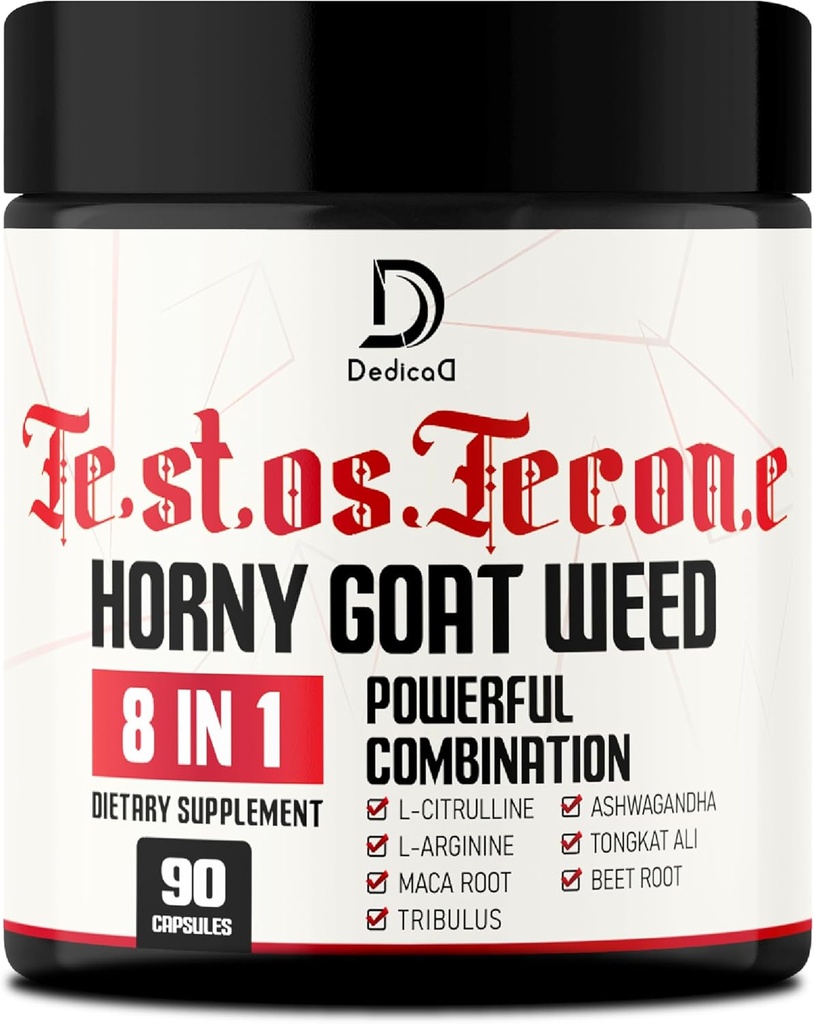 90 Kapsułki - 8in1 Horny Goat Weed for Men, Tribulus Terrestris, L-Arginine, Maca Root, Tongkat Ali, Beet Root - Energy Workout Mięśnie Wsparcie siłowe
