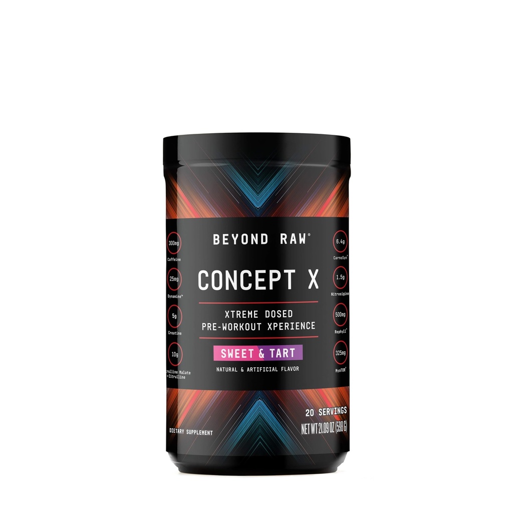 BEYOND RAW Concept X, Clinically Dosed Pre- Workout Powder, Zawiera kofeinę, L- Citrulina, Kreatyna i Beta- Alanina, Sweet & Tart Flavor, 20 Służenie