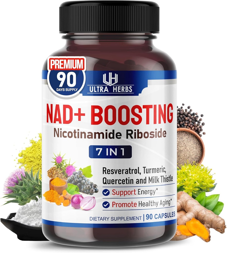 NAD + Suplement z Nikotynamidem Riboside NR, Trans Resveratrol, Quercetin - Wsparcie energii komórkowej, długowieczność, zdrowe starzenie * USA Made & Tested * (90 Count (Pack of 1))