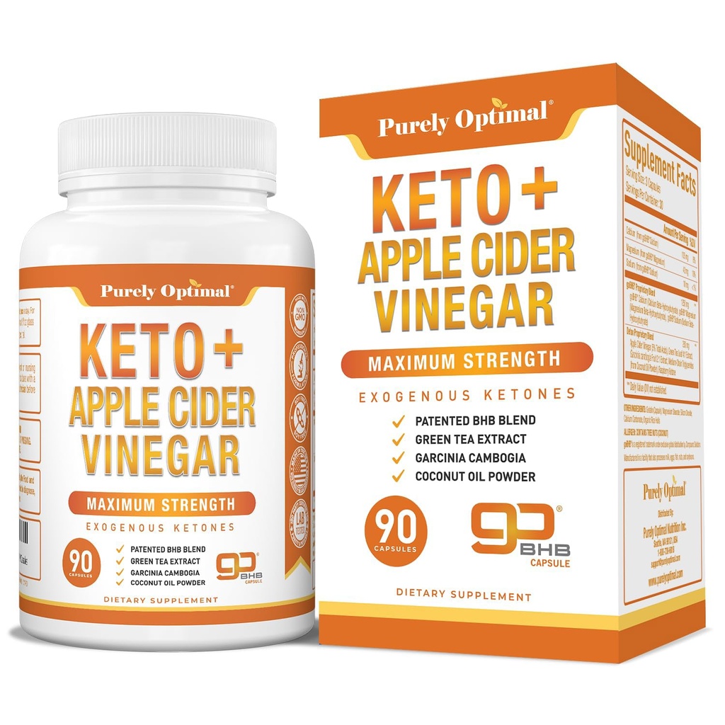 Całkowicie optymalny Keto BHB & Apple Cider kapsułki z ocetą - Exgenous Ketones Suplement z Matką do wsparcia Ketosis, Zdrowy styl życia i ogólnie Well- Being - 90 kapsułki