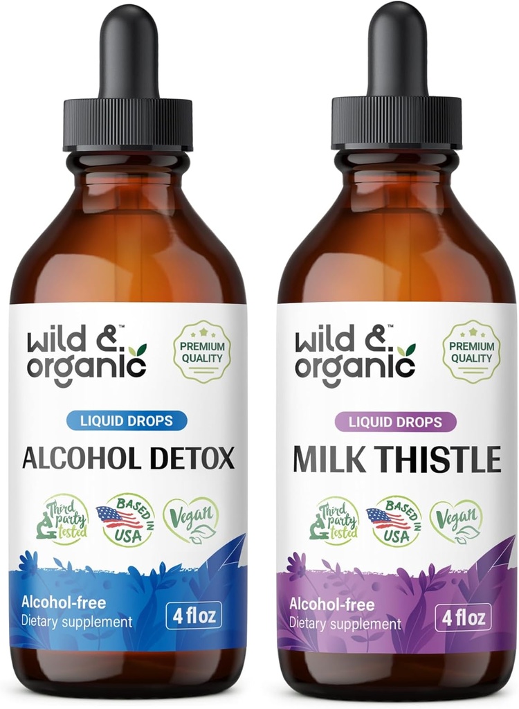 Wild & Organic Alcol Detox Tincture 4 fl oz & Milk Tistle Tincture 4 fl oz