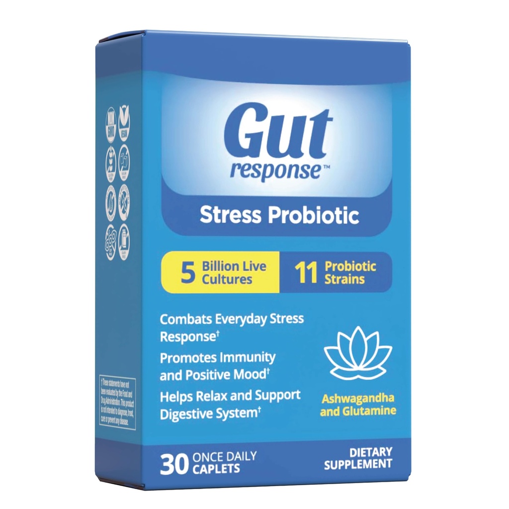 Stress Probiotic for Men & Women, Slows Down Digestive Aging, Boosts Immune System, Promotes Calmness, Ashwagandha, L-Glutamine, Non-GMO, Gluten Free & Vegan, 5 Billion CFU, 30 Caplets