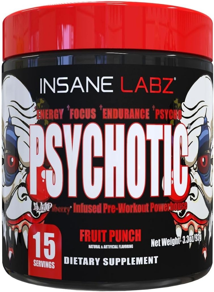 Psychotyczny obłęd Labz, silny stymulant w proszku, ekstremalna energia długotrwała, koncentracja i wytrzymałość na Beta Alanine, monohydrat kreatury, DMAE, 15 Srvgs, owocowy Punch