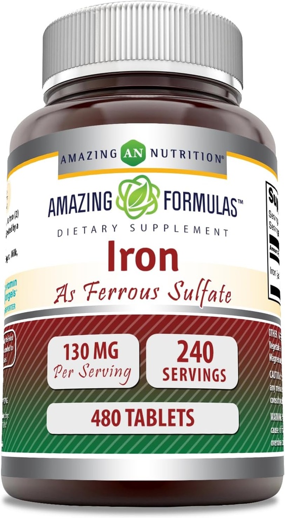 Iron Amazing Supples as Ferrous Sulfate Supplement Equipment 124; 65 Mg Equipment 124; Tablets Evidence 124; Non-GMO Equipment 124; gluten Free Equipment 124; Made in USA (480 Count)