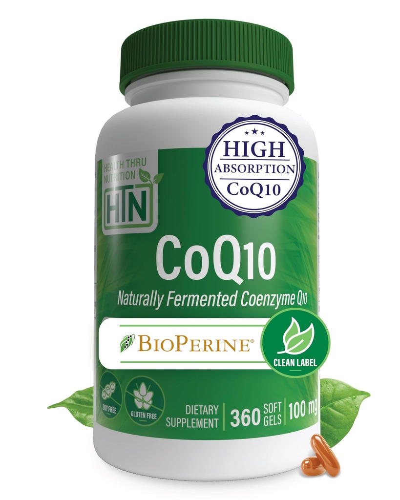 Zdrowie Thru Nutrition CoQ- 10 100mg z BioPerine 360 Softgels 124; Wysoka absorpcja naturalnie fermentowane USP Koenzym klasy Q10 Suplement Q4; Trzecia strona Tested 124; Heart Health and Energy Support