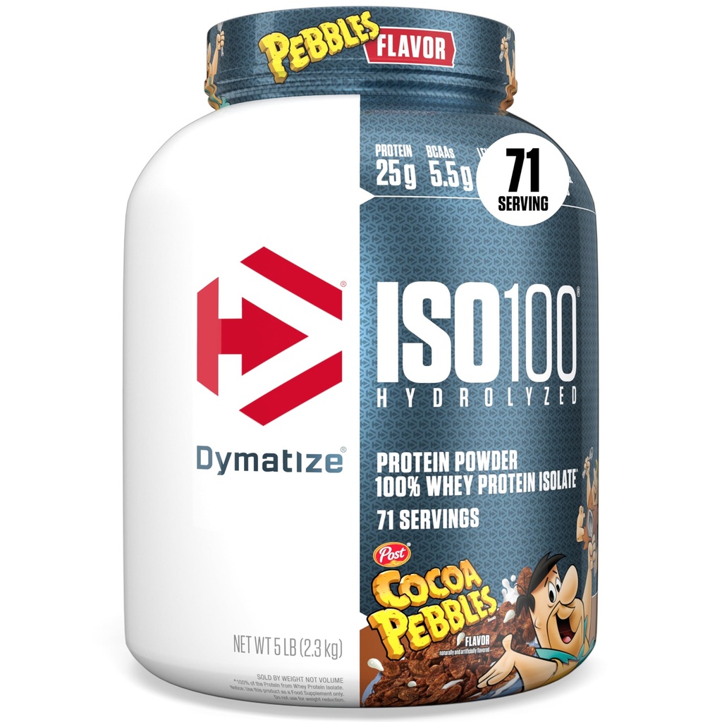 Dimatize x Cocoa Pebbles ISO100 Proszek z białka serwatki, 25g białka, 5,5g BCAA, 120 Cal., Gluten Free, 1g tłuszczu, 1g cukru, 2g karb (71 Sług)