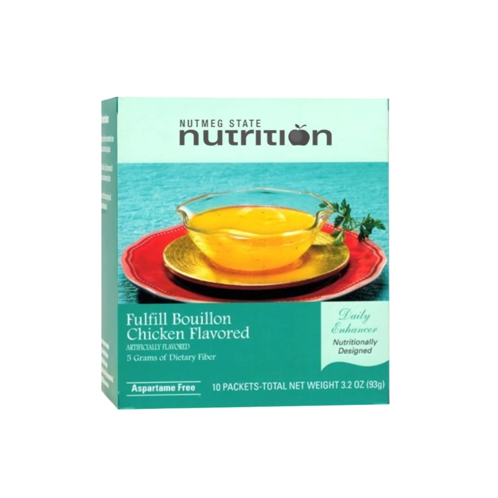 Nutmeg State Nutrition - Fulfill High Fiber Zupa Mix, Niskie kalorie, Tłuszcz wolny, Naturalnie aromatyzowane, Idealne Białko kompatybilne, Aspartam Free, 10 Servings per Box (Kurczak Bouillon)