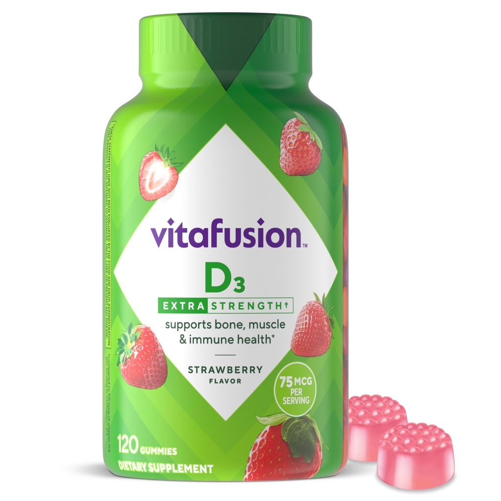 vitafusion Dodatkowa siła Witamina D3 Gummy, Strawberry Flavored kości i wsparcia układu immunologicznego (1) 120