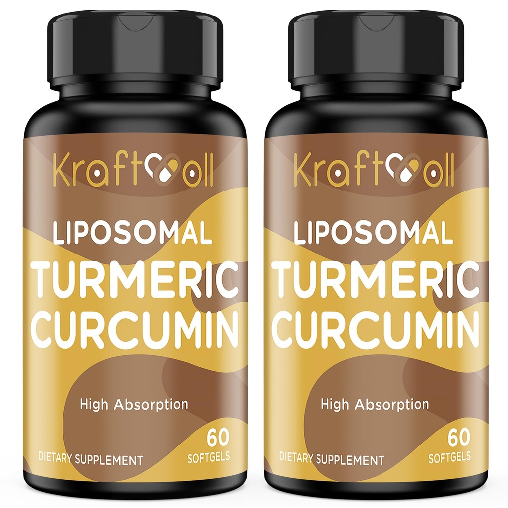 Kurkumina Turmerowa Liposomalna 2200 mg z czarnym pieprzem do zwiększenia wchłaniania i wsparcia wspólnego, 60 softgeli (2 butelki)
