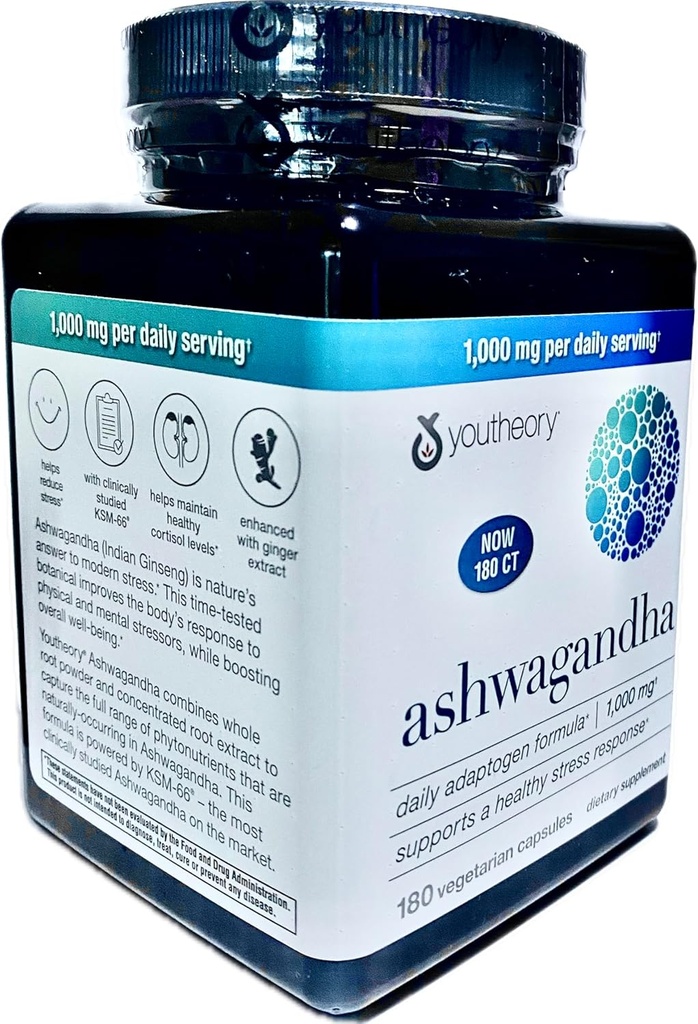 Generic Ashwagandha Suplement Organiczny KSM- 66 Ashwagandha Suplement wegetariański 180 Kapsułki, 1000mg na dobę Serving, Pomoc Wsparcie zdrowe Stress Management Response, Pearl White
