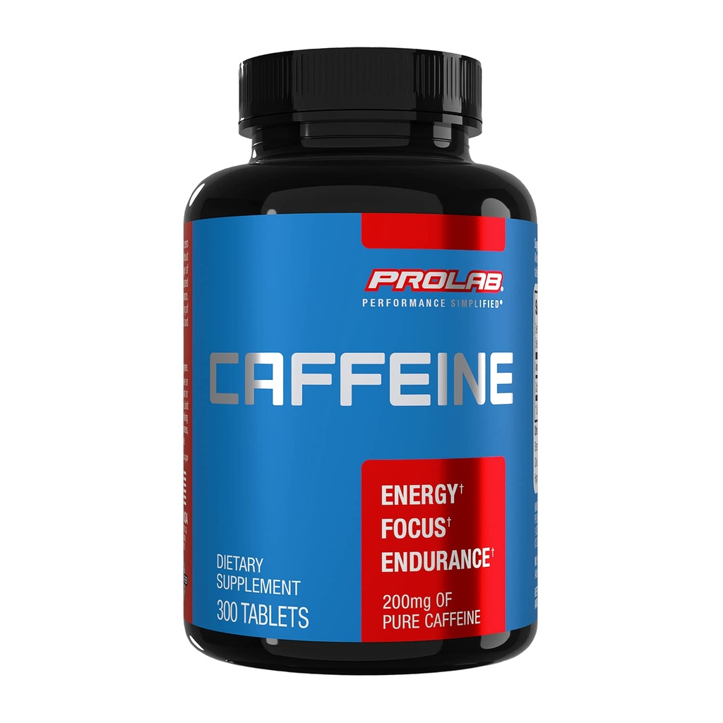 ProLab Kofeina Tablets 200mg - 300ct Support 124; Wsparcie energetyczne, Pomaga Endurance Endurance & Mental Focus, Zmniejszenie zmęczenia, Wstępny trening, Dodatkowa siła