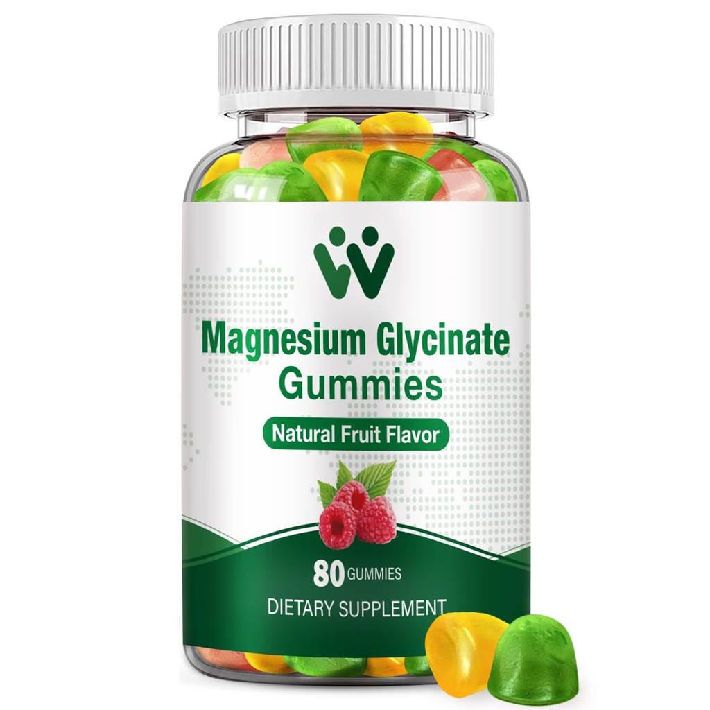 Magnezu Gummies glicynian dla dorosłych - Sugar Free Magnezu suplement potasu dla uspokajającego nastroju, mięśni, kości i wsparcia energetycznego, 80 Gummies