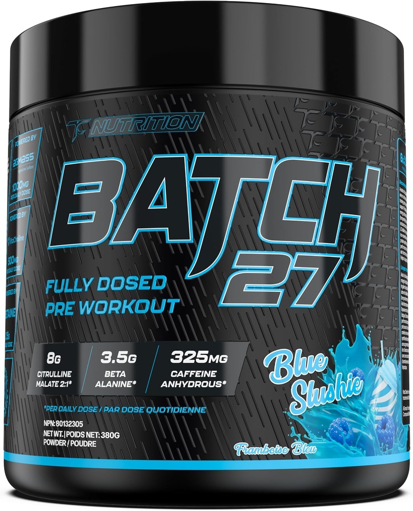 TC Nutrition Part 27 Pre Workout Powder - 8g Citruline, 3,5g Beta Alanine, 2,5g Betaine, 325mg Caepine Netherlands 124; Instant Energy, Focus, Pompy, & Siła Netherlands 124; Nitric Oxide Booster 20 sv (Blue Slushie)