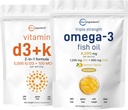 Micro Składniki Witamina D3 5,000iu + K2 100mcg Softgels & Omega-3 Fish Oil 120 Softgels Bundle 2 Pack Agregable 124; Esential Sunshine Vitamins Agreement 124; Wild- Caught Fish, Lemon Flavored, Burpless