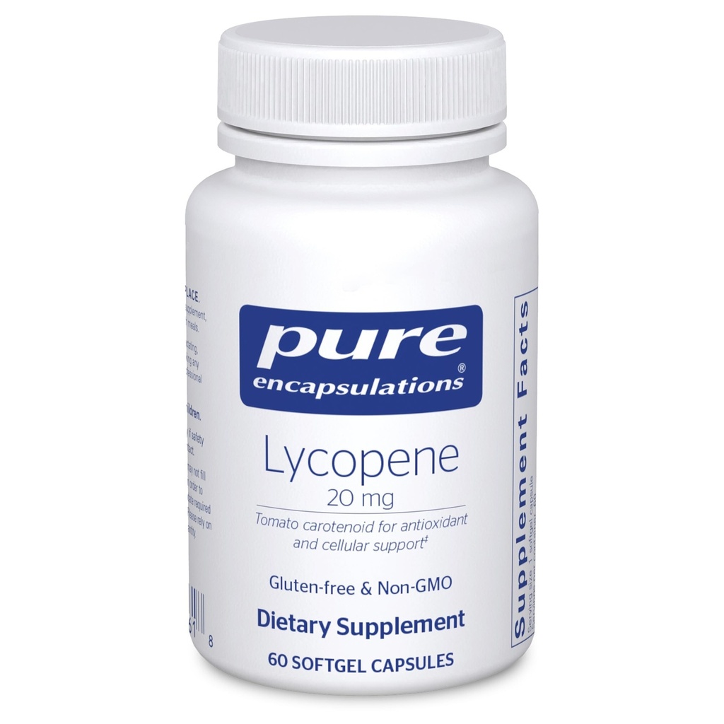 Pure Encapsulations Lycopene 20 mg Ximax 124; Dietetyczny suplement do wsparcia komórkowego i plamki żółtej 124; 60 Softgel kapsułki