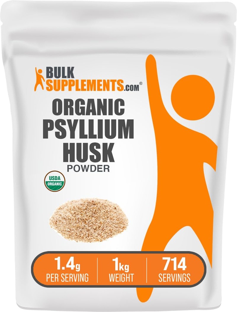 BulkSupplements.com Organic Psyllium Husk Powder - Pyllium Husk Powder for Baking, Fiber Supplement - Gluten Free, 1,4g per Serving, 1kg (2,2 kg) (Opakowanie 1)