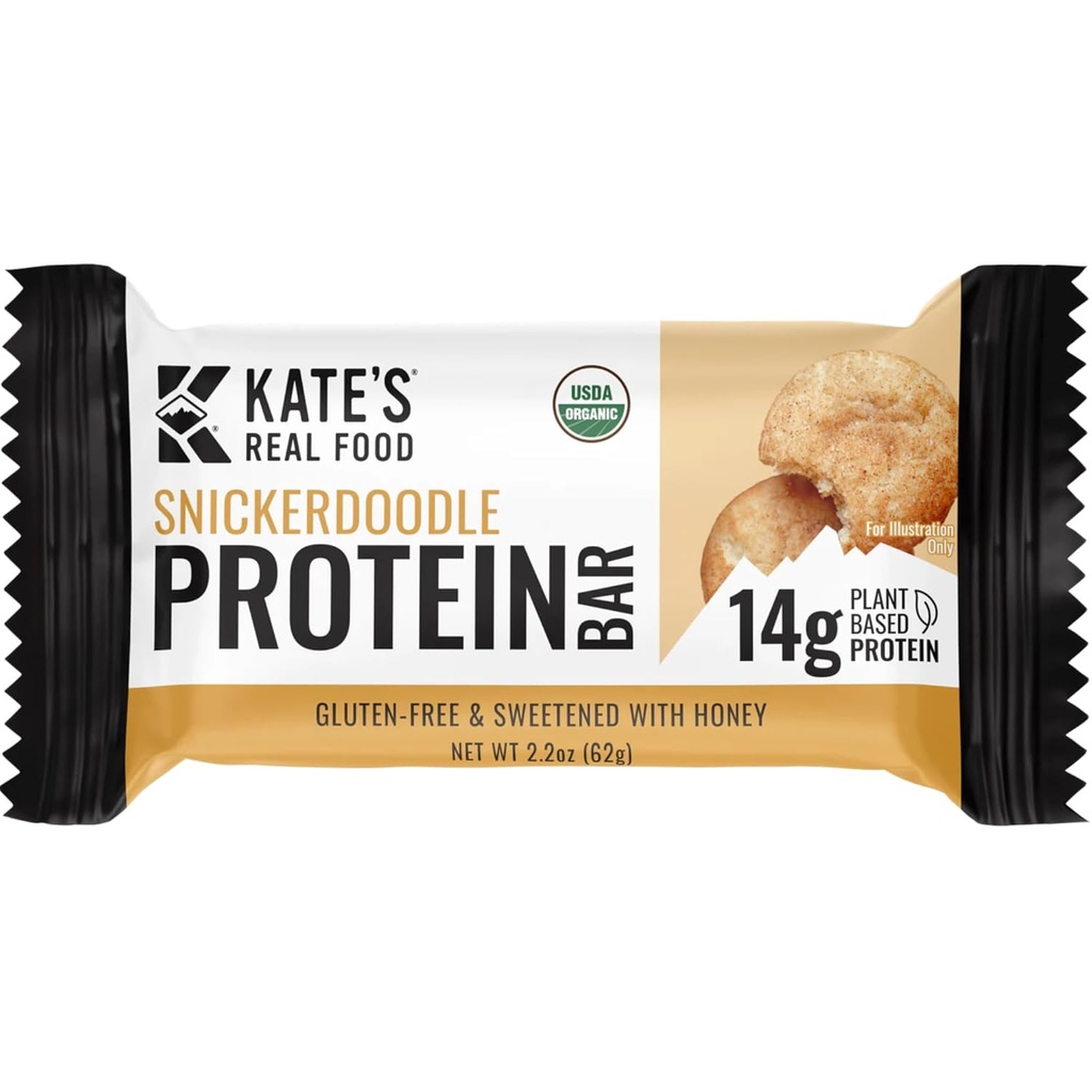 Bary białka organicznego pochodzenia spożywczego Kate - (Snickerdoodle, 2.2 oz, Pack of 12) - Bary białka oparte na roślinach - Gluten Free, Soy Free, Non GMO, Whole Grains, and All Natural