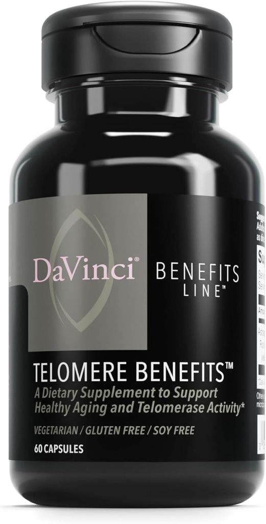 DAVINCI Labs Telemere Benefits - Dietetyczny Suplement do Wspierania Zdrowego Starzenia, Poziomy Przeciwutleniaczy, Pamięć i Aktywność Telomerazy * - z Astragalus Root Extract - Gluten- Free - 60 Kapsułki roślinne