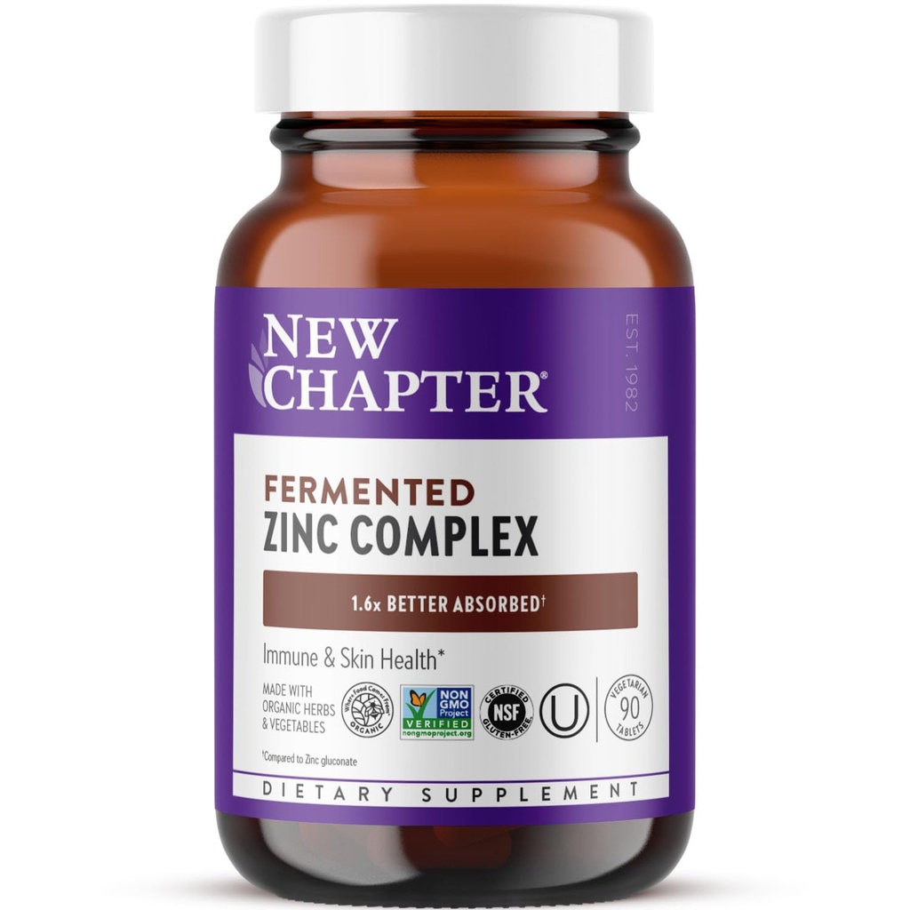 Nowy rozdział Cynk Suplement, Fermentowany Cynk Kompleks, One Daily for Immune Support + Zdrowie skóry, Mineral- Balancing Formuła bogata w miedzi, Łatwy do Połknięcia i Digest, 90 Count (3 Supply Month)