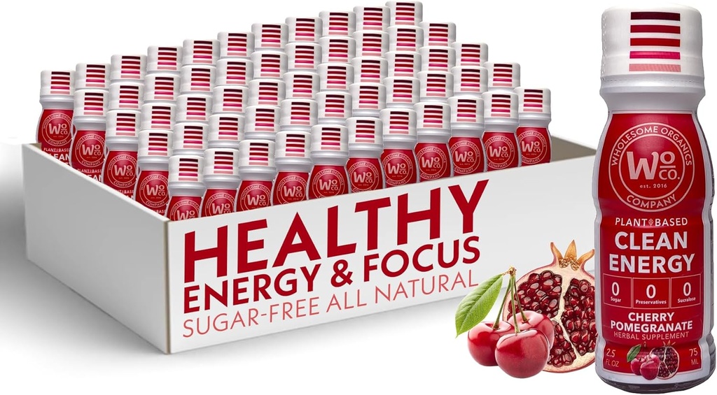 Zdrowe Organiki - Bezcukrowe Kieliszki energii Dodatkowa siła Naturalne i zdrowe Napoje energetyczne - Plant- oparte suplementy energii w / Witamina B12 Lwie Mane & Yerba Mate - Cherry Pomegranat Flavor 48 Pack