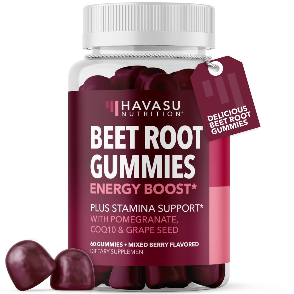 Gummy buraczane z COQ10 & Granatem - Suplement tlenku azotu dla mężczyzn i kobiet - Burak buraczany dla trwałości, Wydajność, Odzysk - Wegan, Non-GMO, Gluten Free - Mieszane Berry Flavor, 60 Count