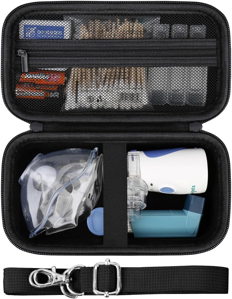 Ciężka skrzynia na przenośny nebulizator przenośny Mesh Inhaler Spacer Nebulizers Maszyna dla dorosłych i dzieci podróży użytku domowego, Bag z uchwytem ochronnym Mesh Pocket do kabli USB i baterii, czarny