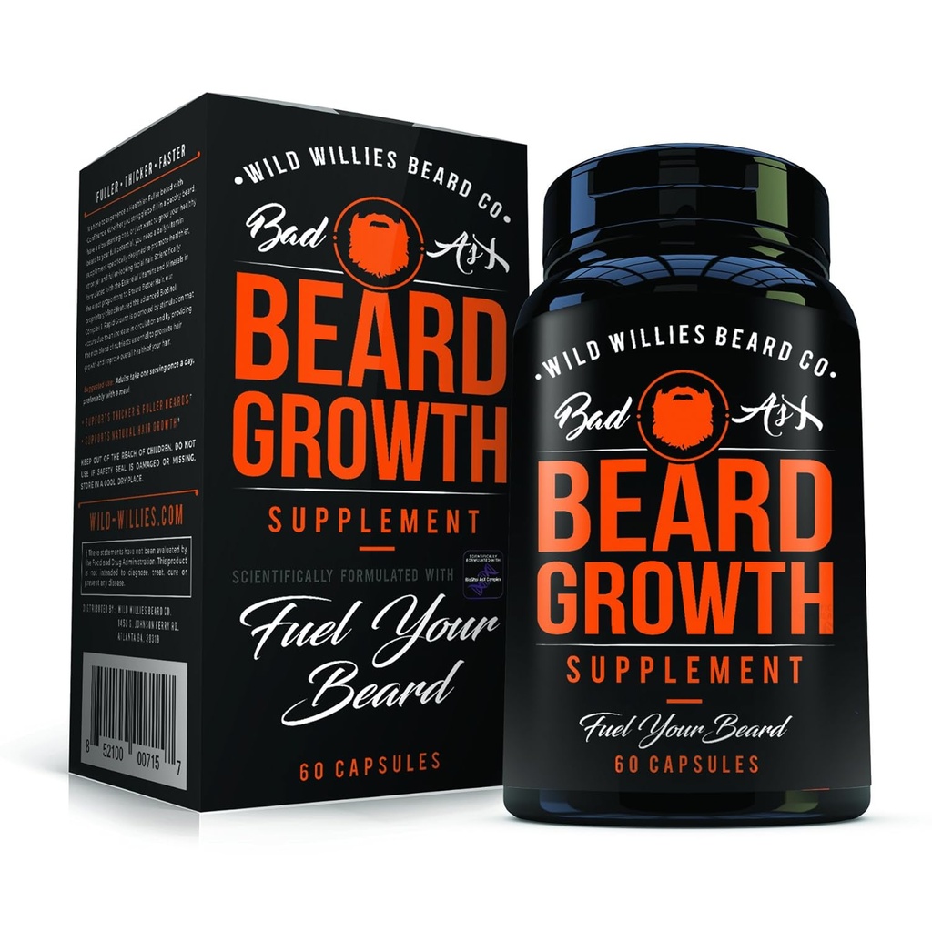 Manskape Co Beard Growth Witaminy dla mężczyzn przez Wild Willies - Naturalnie Szybszy wzrost włosów - 60 Kapsułki z Biotin - Rosnąć grubszy, Fuller Beard i wąsy Dziś