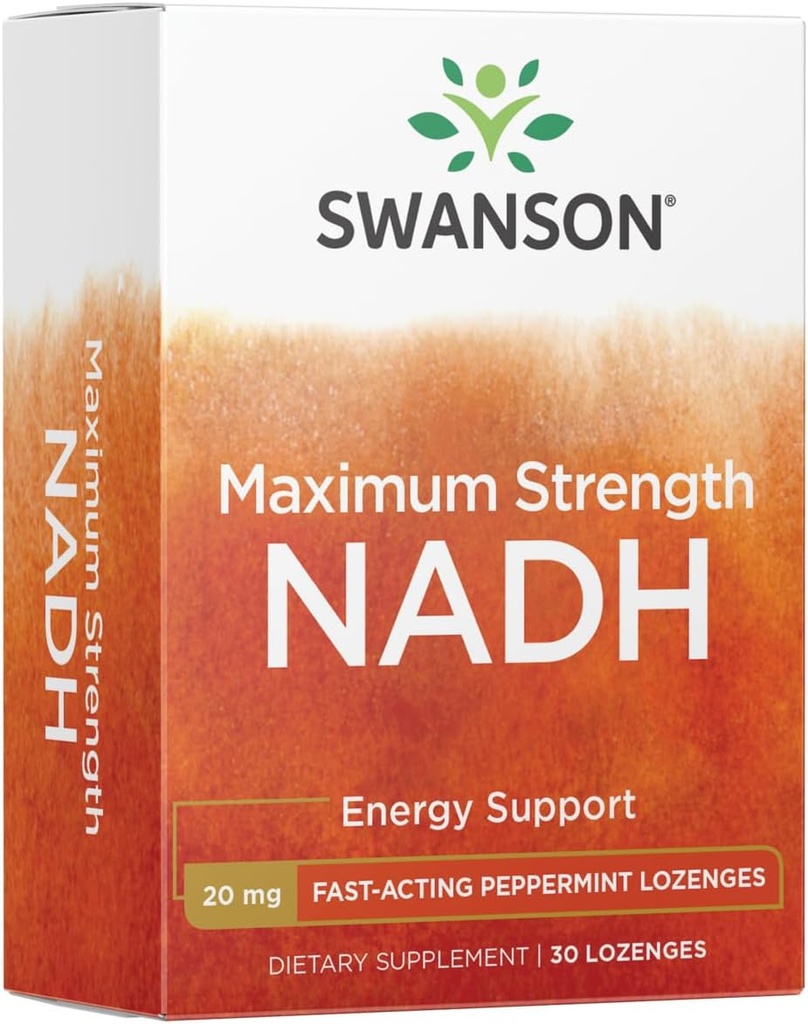 Swanson Maksymalna siła NADH - Szybkie działanie Peppermint Lozenges do promowania zdrowia mózgu i wsparcia energetycznego - Witamina B3 Koenzym pomóc w walce z zmęczeniem - (30 Tabletki, 20 mg Każdy) 1 opakowanie