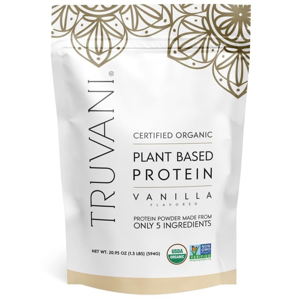 Truvani Vegan Pea Protein Powder Building 124; Vanilla Building 124; 20g Organic Plant Based Protein Per serving Building 124; 20 Serws Building 124; Keto Building 124; Gluten & Dairy Free Building 124; Niskie węglowodory 124; Nie Dodano cukru