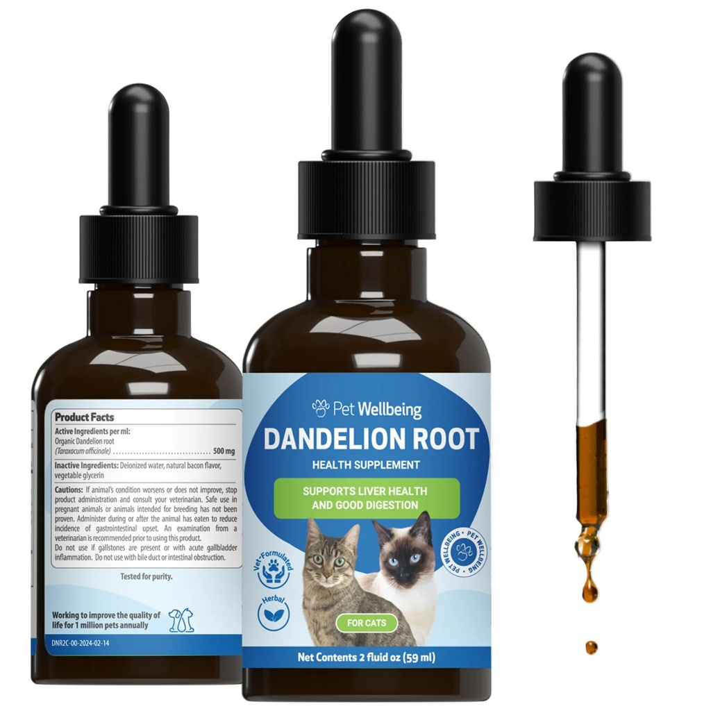 Zwierzęta domowe Dobrostan Dandelion Korzeń dla kotów - Wątroba i serce Zdrowie, Funkcje trawienne, Sugar Sugar Support, Certified Organic - Veterinarian-Complicated Herbal Supplement 2 oz (59 ml)