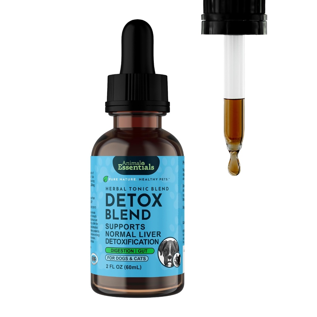 Esentymenty zwierzęce Mieszanka detox - Wsparcie dla wątroby dla psów i kotów, Ziołowy suplement wątroby, Weterynaryjny Zalecane Animal Wellness Tonics - 2 Fl Oz