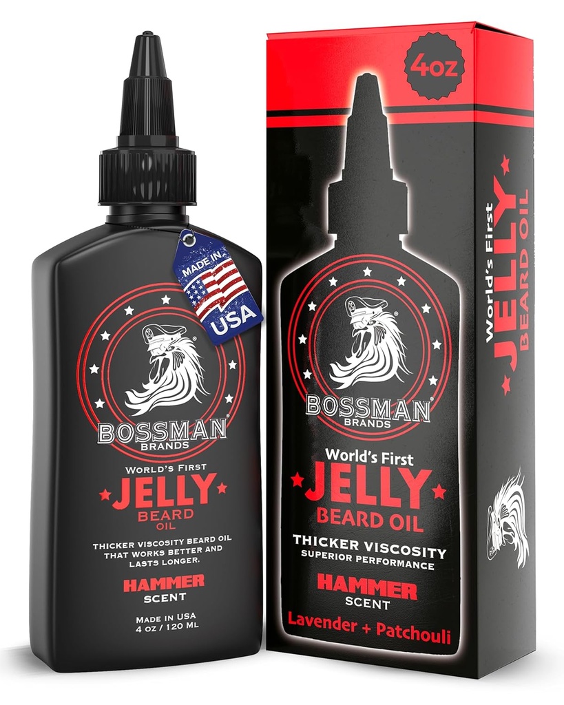 Bossman Jelly Beard Oil for Men (4 oz, Hammer Scent) - Softens, Moisturizes & Warunki z naturalnych składników