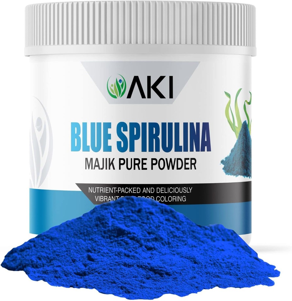 AKI E18 Blue Spirulina w proszku Pack - Ultra koncentrat fikocyjaniny Superfood - Deep Blue, Vegan & Non-GMO - Idealny do Smoothies, lody, jogurt lub pasty - 2oz / 57g