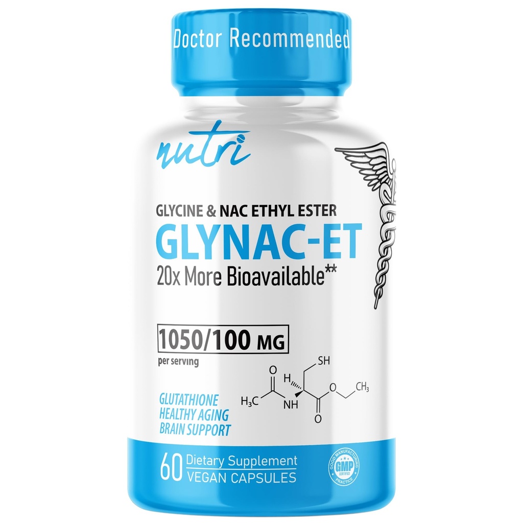 GlyNAC- ET NAC Suplement N- Acetylo Cysteina Ester etylowy - 20x Więcej Biodostępności - Glicyna i N- Acetylcysteina Ester etylowy Suplement przeciw starzeniu, Boost Glutathione, 60 Kapsułki - Nutri - 3. strona Tested