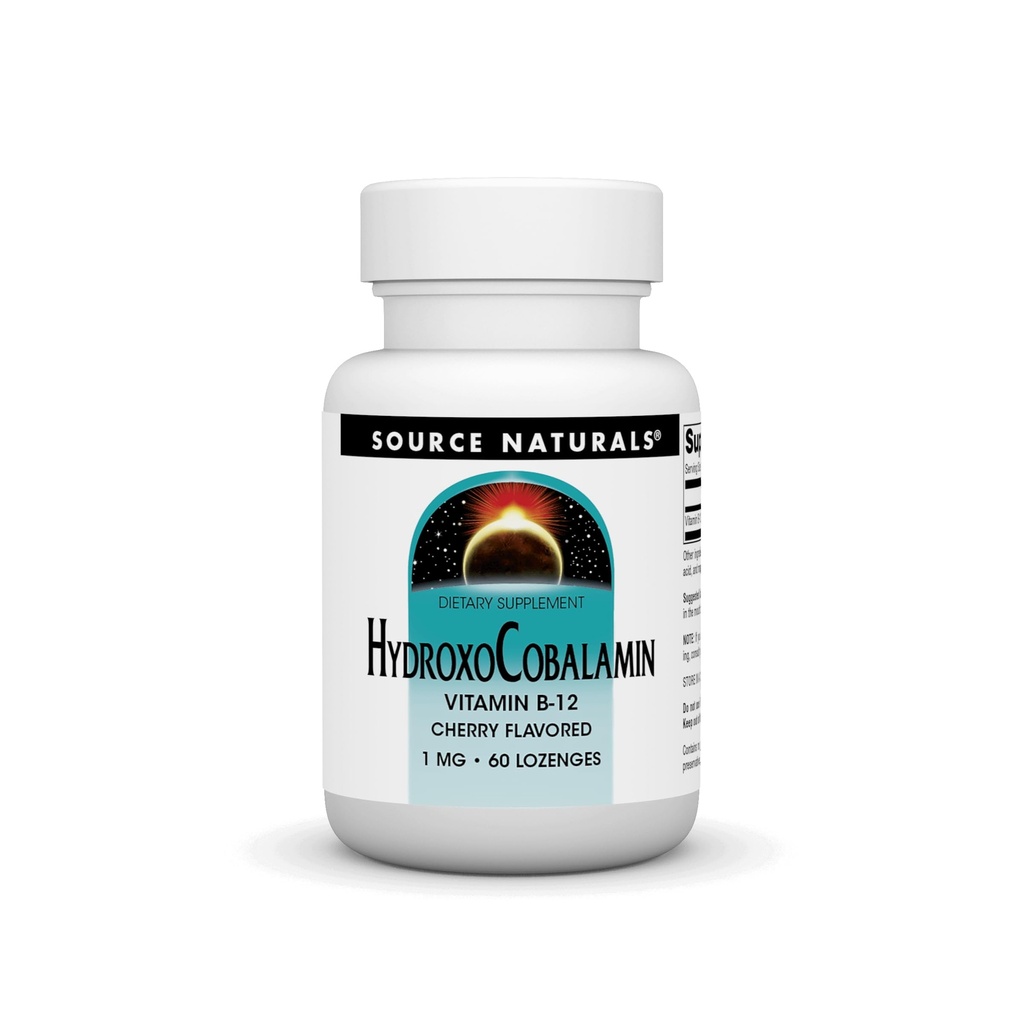 Źródło Naturals HydroxoCobalamina, Witamina B- 12, 1 mg - 60 Lozenges wiśniowych