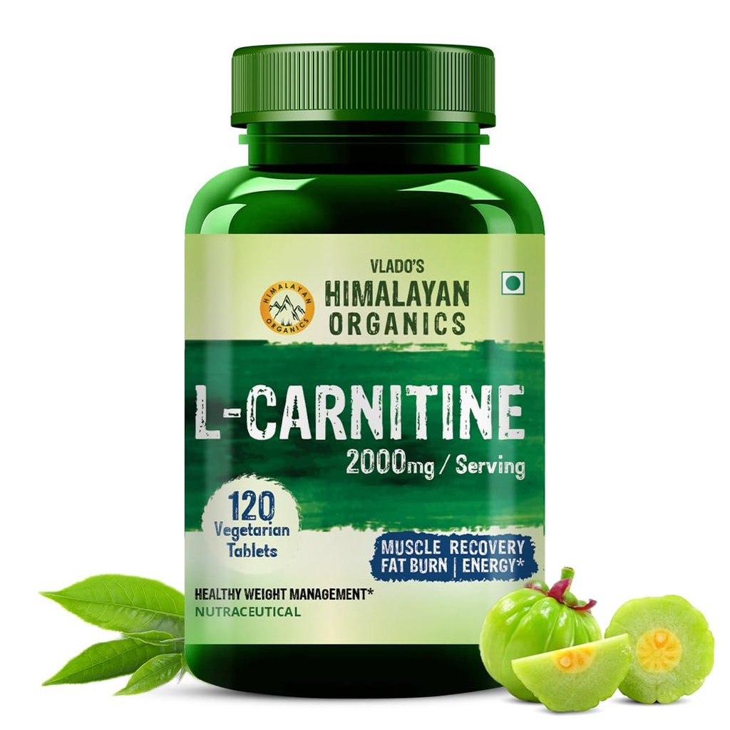 Himalajski Organics L- Carnitine L- Tartrate z Green Tea Extract 2000 Mg Size 124; Zdrowe zarządzanie wagą 124; Wsparcie Odzyskiwania Mięśnie, Energię Boost, Wytrzymałość i spalanie tłuszczu -120 Tabletki wegetariańskie