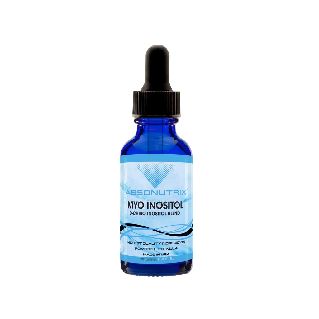 Absonutrix Myo Inositol & D- Chiro Inositol Blend 590 mg, 4 Fl Oz Drops, 200 Potent Servings, Biodostępność, Szybka absorpcja, GMP- Certified, Non-GMO, Cruelty- Free, Made in USA