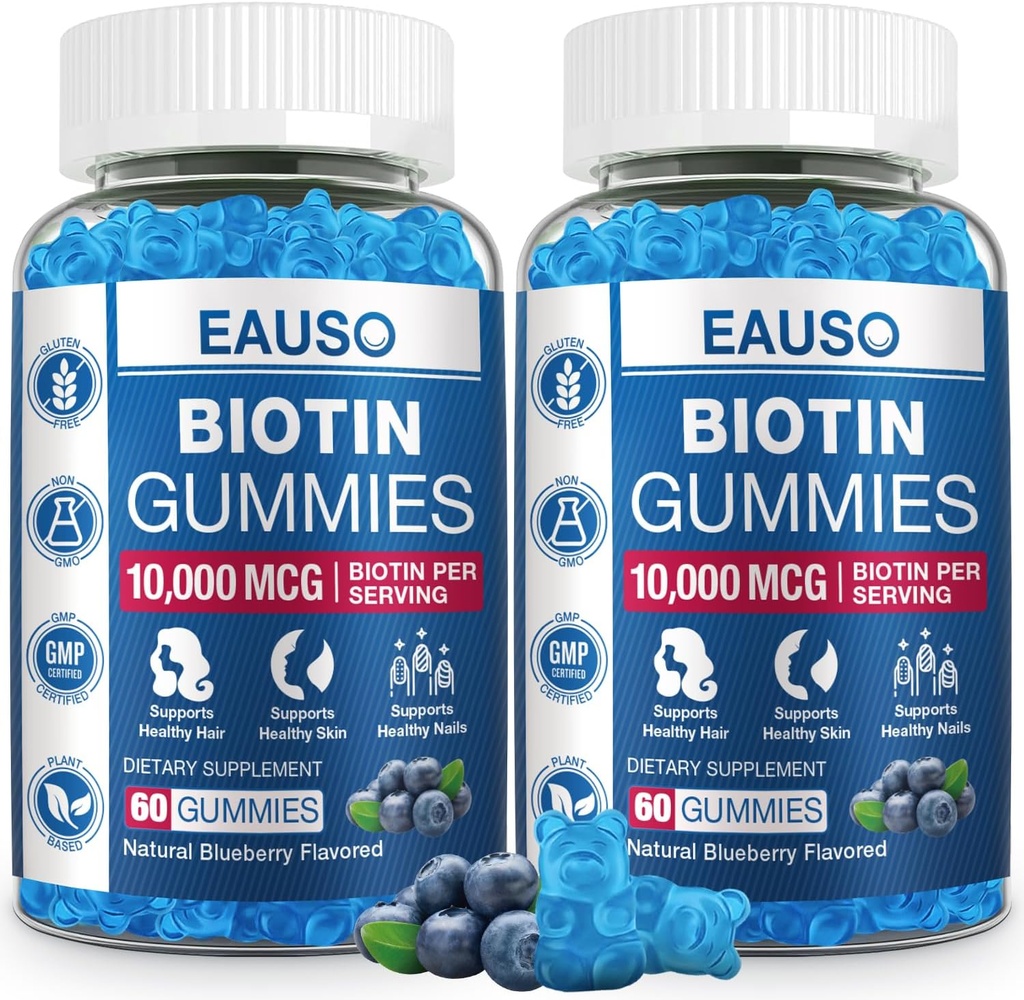 (2 Pack) Biotin Gummies 10,000 mcg for Healthy Hair, Skin & Nails for Adult - 120 Gummies Witamina - Wegan, Non-GMO, Pectin- based Supplement Hair Health Supplement