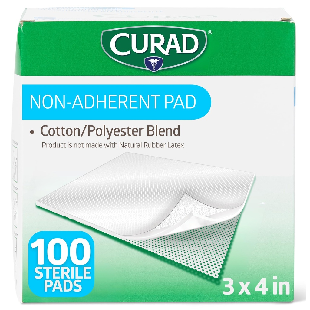 CURAD Steryl Non-Adherent Pads (Opakowanie po 100), 3 "x4", do delikatnego opatrunku i wchłaniania rany bez klejenia