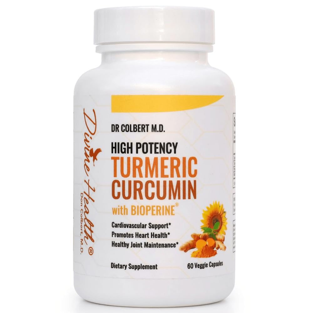 Divine Health Dr. Colbert, MD Wysoka potencja kurkumina kurkumina z BioPerine (Czarny pieprz do wchłonięcia) 500mg Turmeric Extract 95% Kurkuminoidy & 150mg Whole Root Turmeric 124; 60 Kapsułki