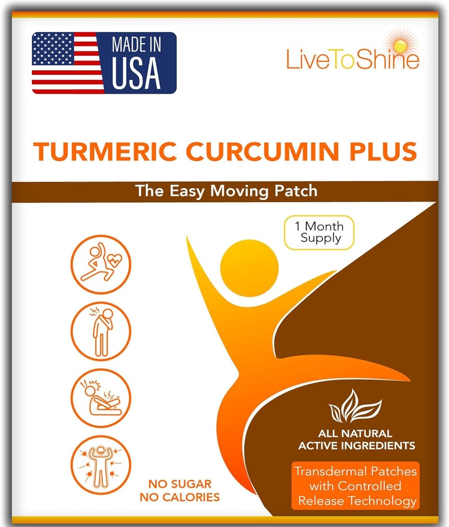 Live To Shine Kurkumina Kurkumina tematyczne łaty dla mężczyzn i kobiet - 30 Days Supply - USA Made